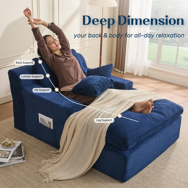Convertible Chaise Lounge Sofa Bed with Armrests & Side Pockets