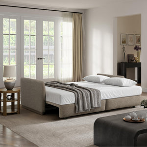 Convertible Sleeper Sofa Queen Size – Boucle Fabric, Wood Legs