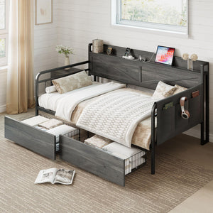 Twin Daybed with Storage Drawers & Charging Station