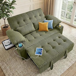 58" Convertible Sleeper Sofa Bed – Pull-Out Loveseat with Adjustable Backrest