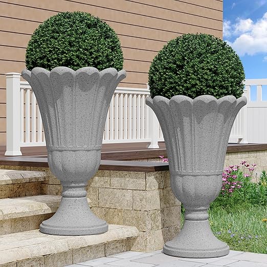 Tall Planters for Outdoor Plants Set of 2 with Drainage Holes