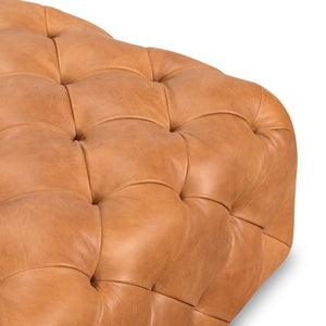 Large Square Tufted Leather Ottoman – Cognac Tan