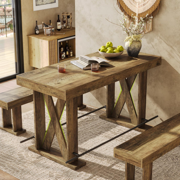 63-Inch Industrial Bar Table with Metal Footrest
