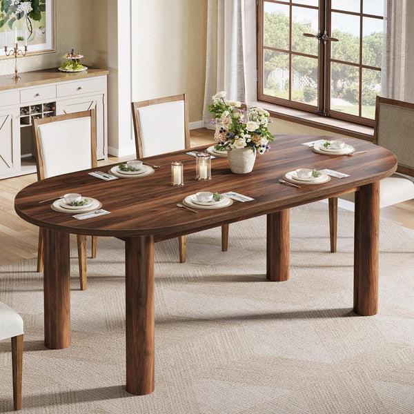 63" Oval Dining Table for 6 – Walnut MDF Kitchen Table
