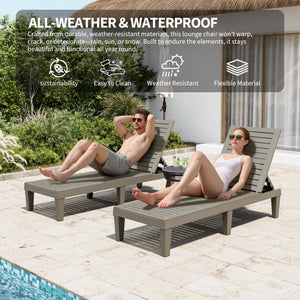 Outdoor Chaise Lounge Chairs with Adjustable Backrest – All-Weather Resin, Wood Texture