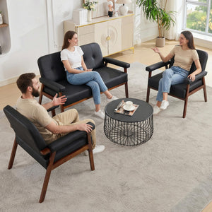 50" Faux Leather Loveseat Sofa with Wood Arms