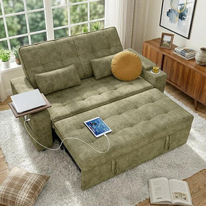 65" Convertible Sleeper Sofa Bed with Storage & USB Charging