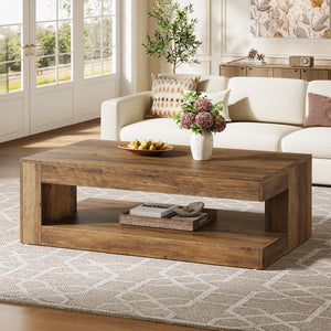 2-Tier Farmhouse Coffee Table with Storage, 47.24"