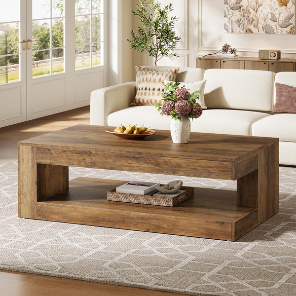 2-Tier Farmhouse Coffee Table with Storage, 47.24"