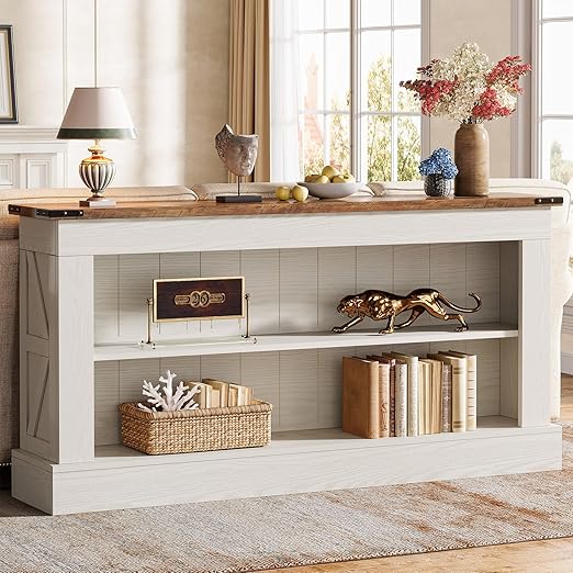 63-Inch Farmhouse Console Table with Shelves