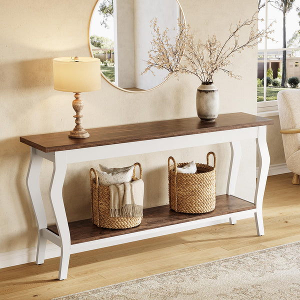 70.9" 2-Tier Console Table with Metal Legs – Brown & White