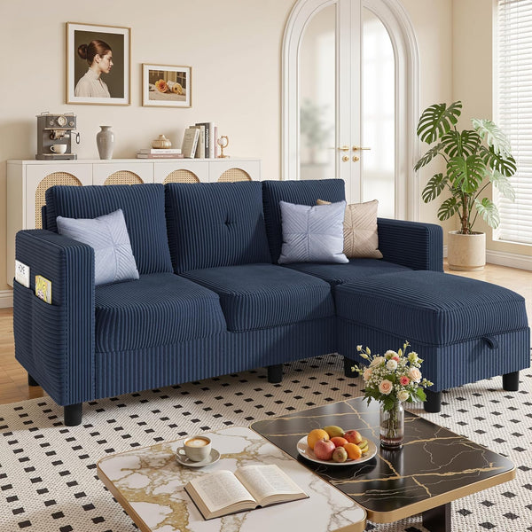 L-Shaped Sectional Sofa with Reversible Storage Ottoman
