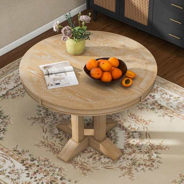 Expandable Round Dining Table with Removable Oval Leaf, Seats 6