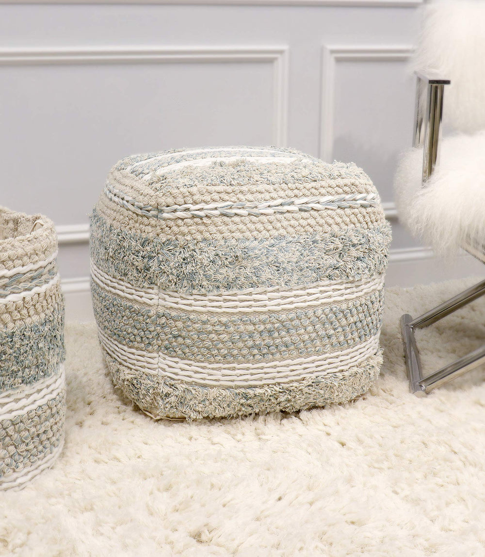 Cotton Pouf Ottoman 20x20x20 – Handwoven Square Floor Pouf