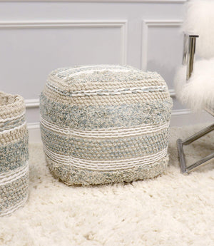 Cotton Pouf Ottoman 20x20x20 – Handwoven Square Floor Pouf