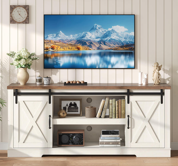 66" Farmhouse TV Stand with Sliding Barn Door
