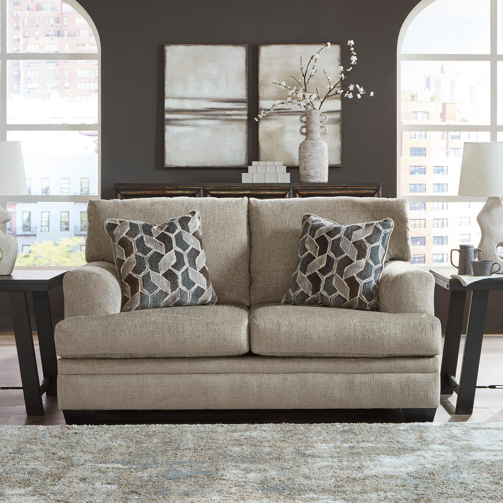 Contemporary Polyester Loveseat with Accent Pillows