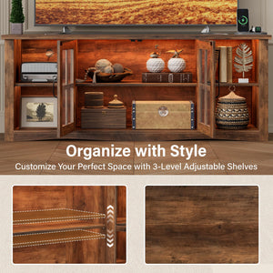 Farmhouse LED TV Stand with Power Outlet & LED Lighting
