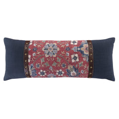 Floral Lumbar Throw Pillow – 14x36 Inch, Navy & Red