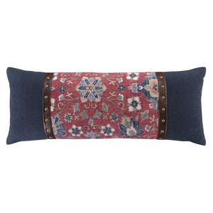 Floral Lumbar Throw Pillow – 14x36 Inch, Navy & Red