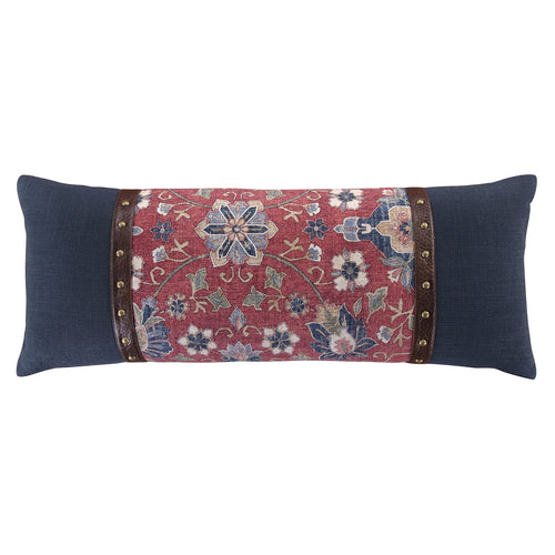 Floral Lumbar Throw Pillow – 14x36 Inch, Navy & Red