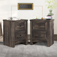 Nightstand Set of 2 with Charging Station & Drawers
