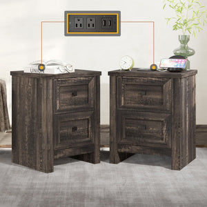 Nightstand Set of 2 with Charging Station & Drawers