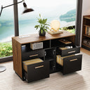 4 Drawer Wood File Cabinet with Lock, Power Strip & Storage Shelves