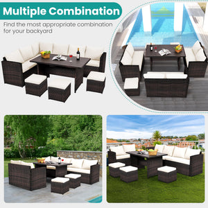 7-Piece Outdoor Wicker Patio Dining Set with Ottoman