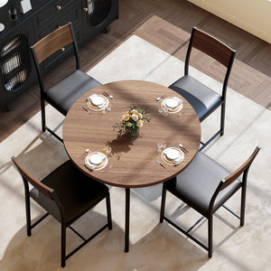 Round Dining Table Set for 4 with Upholstered Chairs – Walnut
