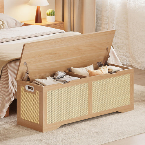 47" Rattan Storage Ottoman Bench with Lid – Large Entryway Trunk & Toy Box