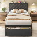Metal Platform Bed Frame with Storage Drawers & Charging Station
