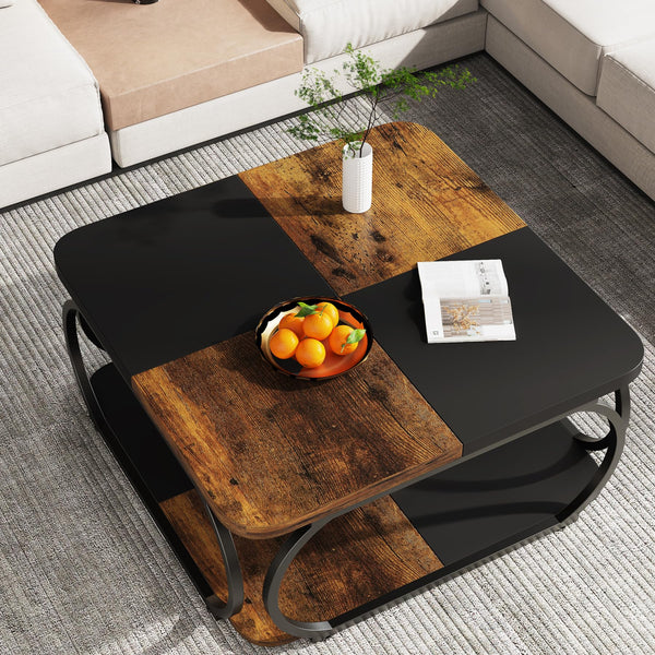 Square Two-Tier Coffee Table with Metal Frame