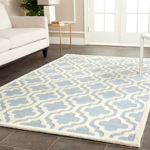 10x14 Handmade Wool Area Rug – Moroccan Style, Light Blue & Ivory