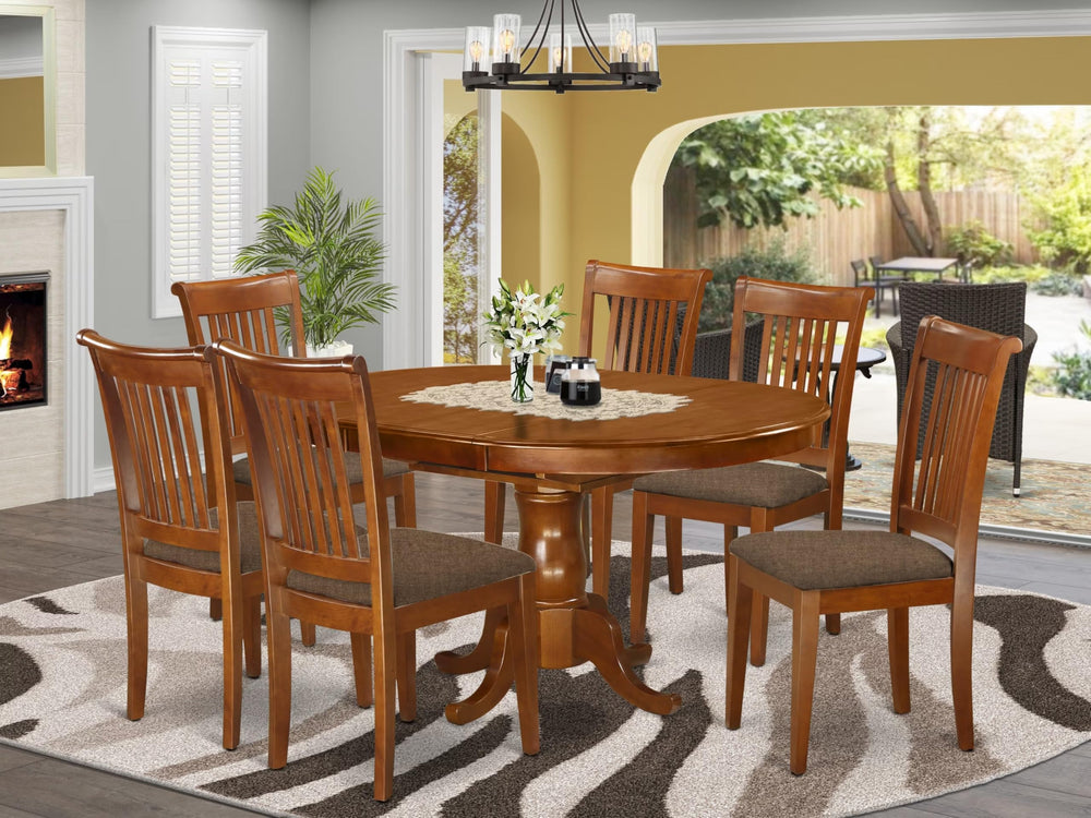 7-Piece Oval Dining Table Set with 6 Upholstered Chairs
