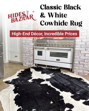 Black & White Cowhide Area Rug – Genuine Leather Hair-On Hide