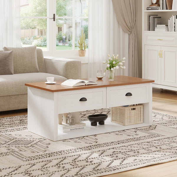 Farmhouse Coffee Table with Storage Shelf