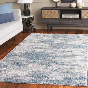 Ivory Blue Abstract Berber Shag Area Rug