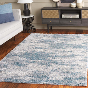 Ivory Blue Abstract Berber Shag Area Rug