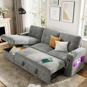 L-Shaped Sleeper Sofa with Storage & Charging Station