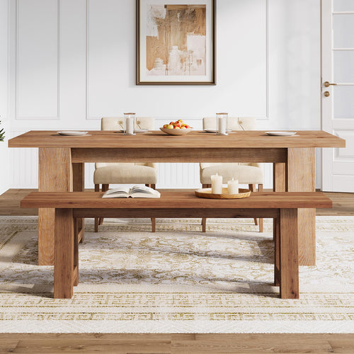 Solid Wood Dining Bench with A-Shaped Legs, 55-Inch Farmhouse Indoor Bench