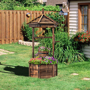 Wooden Wishing Well Planter with Hanging Bucket