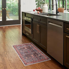 Machine Washable Persian Area Rug – Navy & Brick