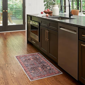 Machine Washable Persian Area Rug – Navy & Brick