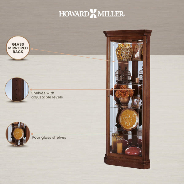 Corner Curio Cabinet with Glass Shelves & Lighting