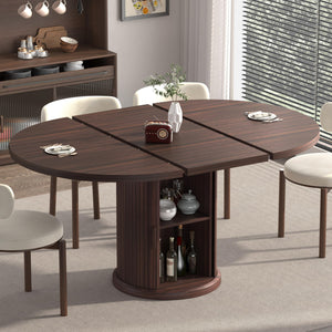 Extendable Round Dining Table with 2-Tier Storage Shelf – Seats 4–6, Black Walnut