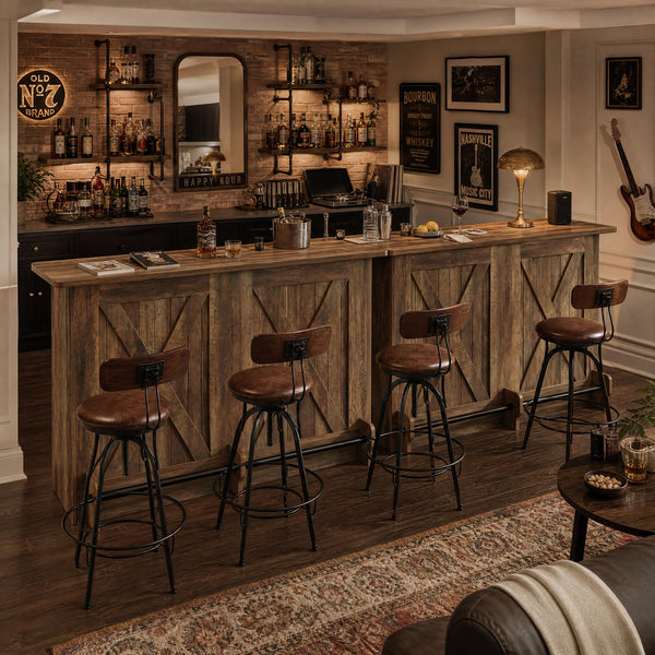 Farmhouse Bar Table with Storage Shelves & Footrest