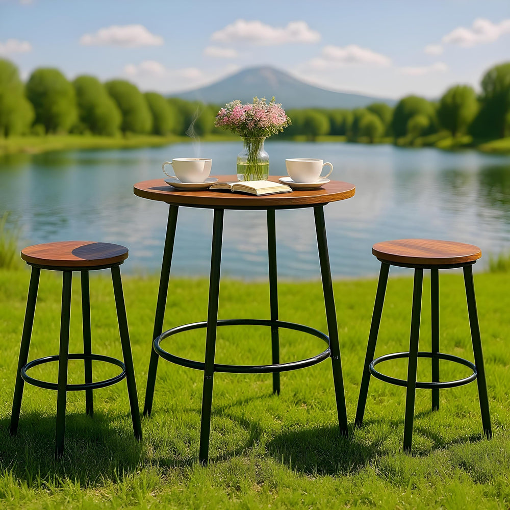 3-Piece Round Pub Dining Set with 2 Counter Height Bar Stools