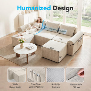 Modular L-Shaped Sofa Bed with Ottoman