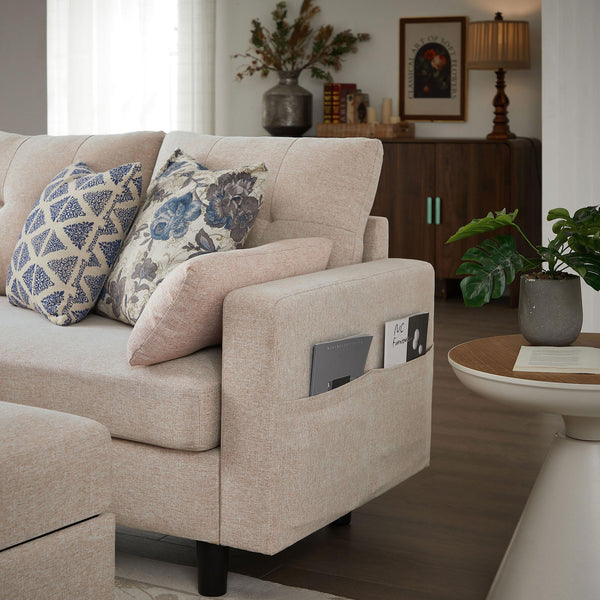 U-Shaped Sectional Sofa with Storage Ottoman